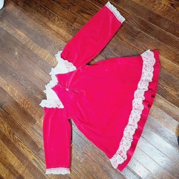 Vintage Evy of California Red Velvet Lace Collar Girls Christmas Formal Dress - Picture 9 of 9